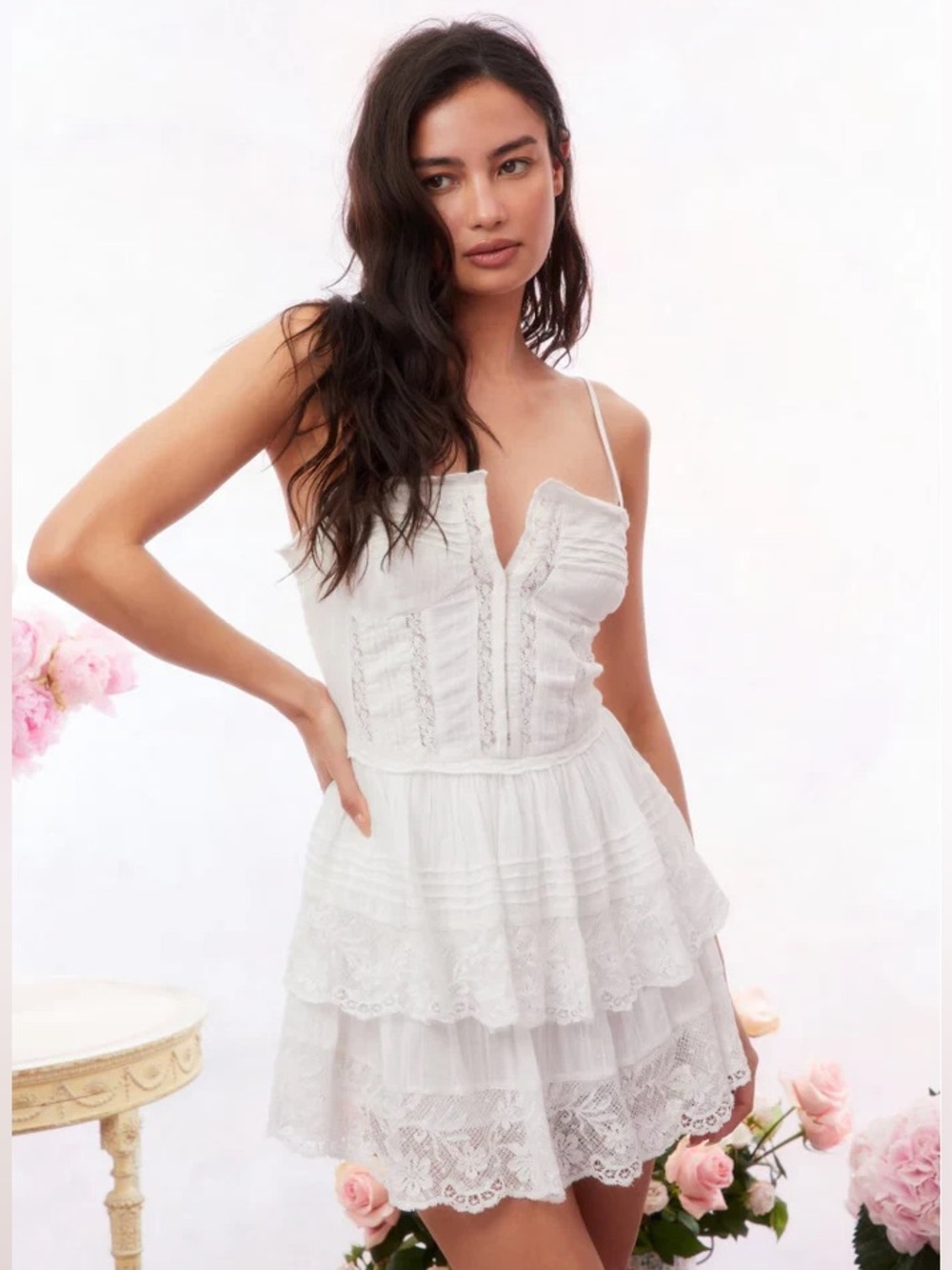LOVESHACKFANCY
Nerida Lace Tiered Mini DressSize 0 NWT